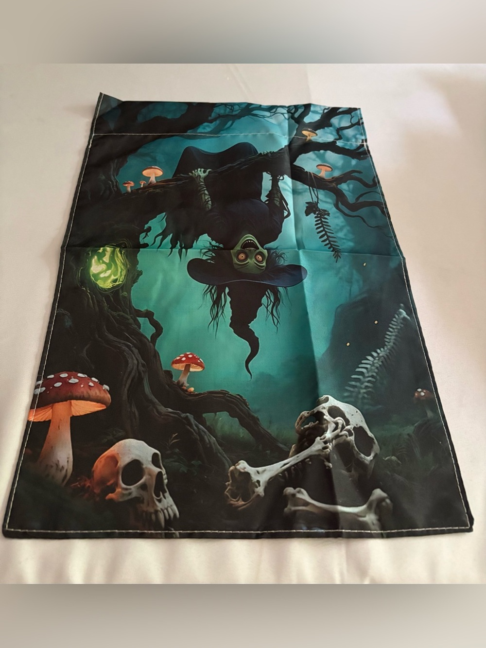 Spooky Witch Garden Flag - Teal & Black